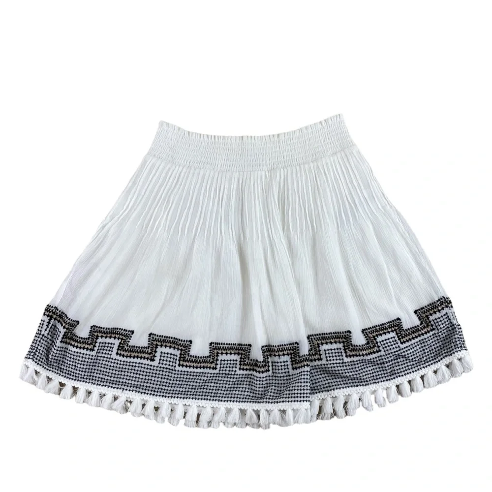 J. Crew White Mini Skirt with Black Embroidery
